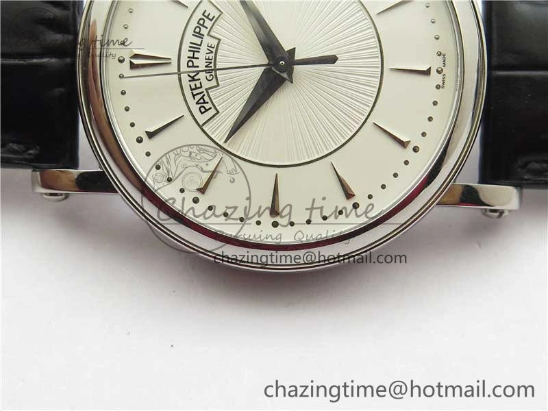 Calatrava 5153 SS ZF 1:1 Best Edition White Dial on Black Leather Strap A324CS Lightweight 8883