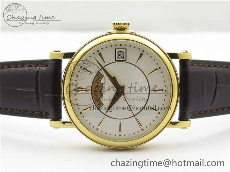 Affordable Calatrava 5153 YG ZF 1:1 Best Edition White Dial on Brown Leather Strap A324CS 8881