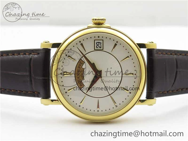 Affordable Calatrava 5153 YG ZF 1:1 Best Edition White Dial on Brown Leather Strap A324CS 8881