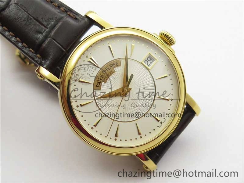 Affordable Calatrava 5153 YG ZF 1:1 Best Edition White Dial on Brown Leather Strap A324CS 8881