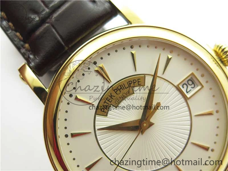 Affordable Calatrava 5153 YG ZF 1:1 Best Edition White Dial on Brown Leather Strap A324CS 8881