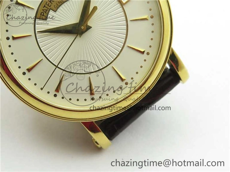 Affordable Calatrava 5153 YG ZF 1:1 Best Edition White Dial on Brown Leather Strap A324CS 8881