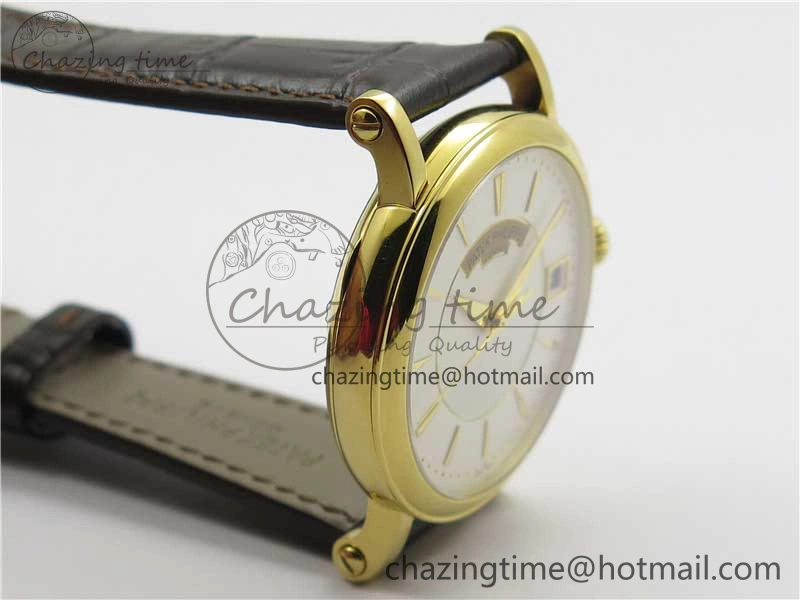 Affordable Calatrava 5153 YG ZF 1:1 Best Edition White Dial on Brown Leather Strap A324CS 8881