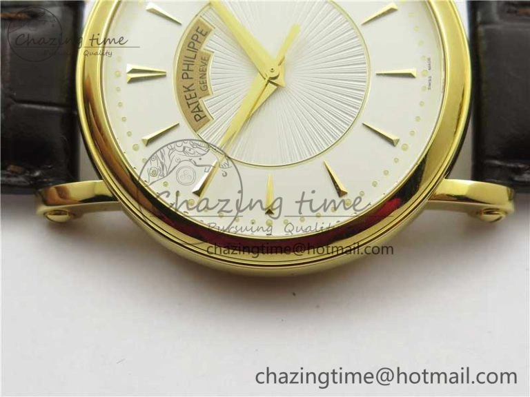 Affordable Calatrava 5153 YG ZF 1:1 Best Edition White Dial on Brown Leather Strap A324CS 8881