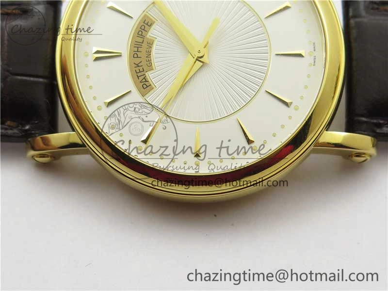 Affordable Calatrava 5153 YG ZF 1:1 Best Edition White Dial on Brown Leather Strap A324CS 8881