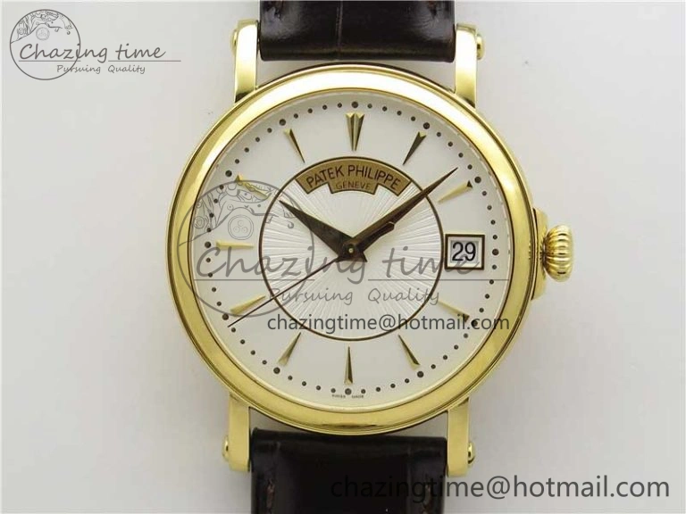 Affordable Calatrava 5153 YG ZF 1:1 Best Edition White Dial on Brown Leather Strap A324CS 8881