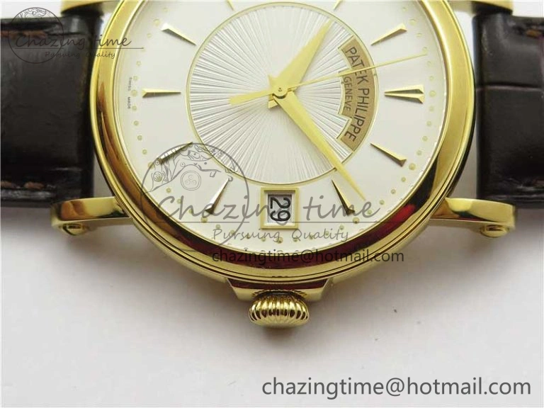Affordable Calatrava 5153 YG ZF 1:1 Best Edition White Dial on Brown Leather Strap A324CS 8881