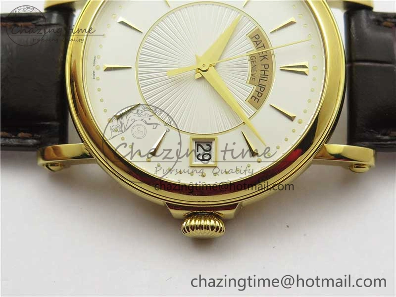Affordable Calatrava 5153 YG ZF 1:1 Best Edition White Dial on Brown Leather Strap A324CS 8881