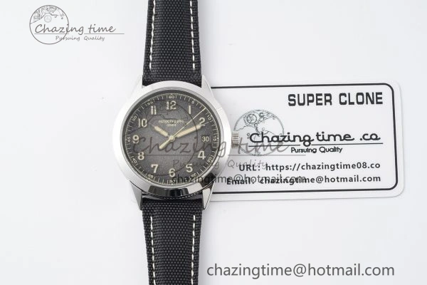 Stylish Calatrava 5226G SS HKF 1:1 Best Edition Gray Rock Dial on Black Nylon Strap 330CS 8823