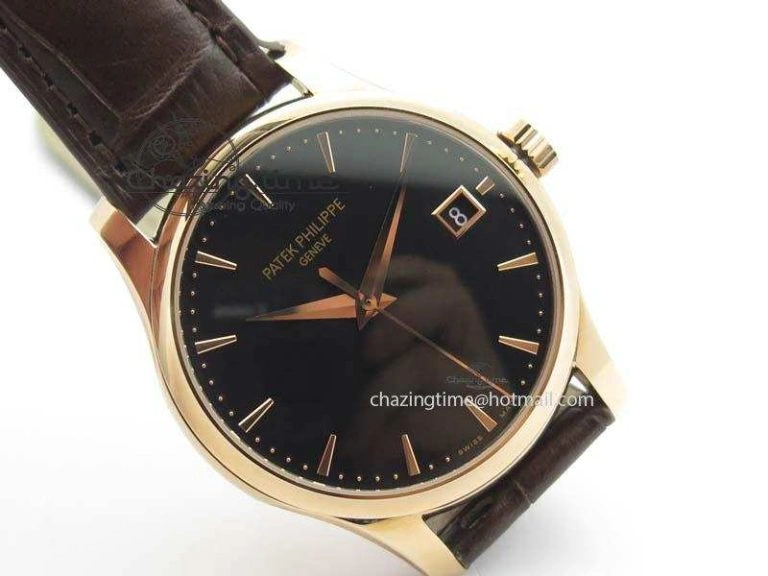 WeatherProof Calatrava 5227 RG Bp-Maker Black Dial On Brown Leather Strap MIYOTA 9015 PP324CS 9065