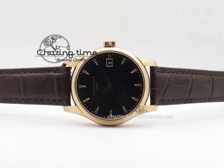 WeatherProof Calatrava 5227 RG Bp-Maker Black Dial On Brown Leather Strap MIYOTA 9015 PP324CS 9065