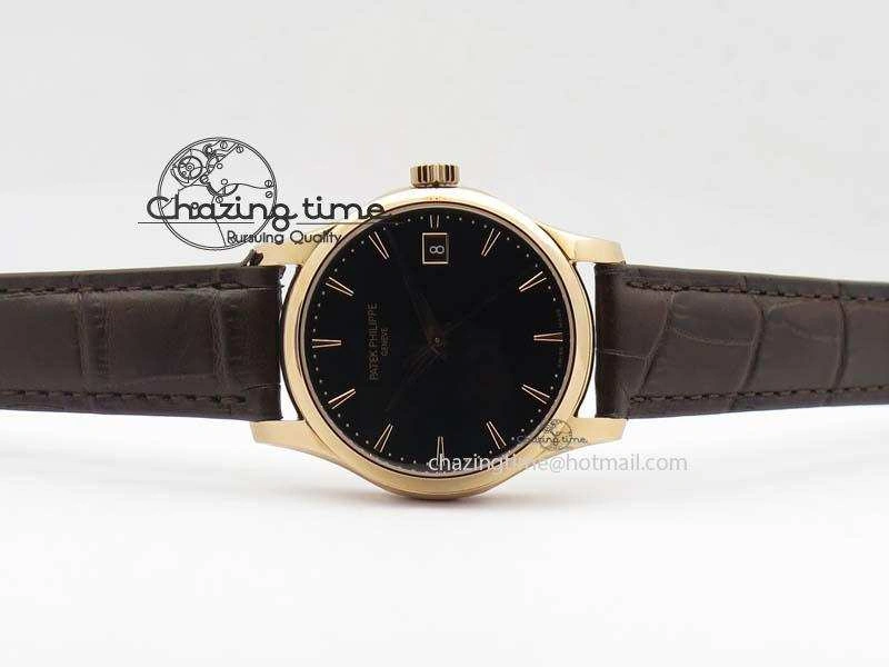 WeatherProof Calatrava 5227 RG Bp-Maker Black Dial On Brown Leather Strap MIYOTA 9015 PP324CS 9065