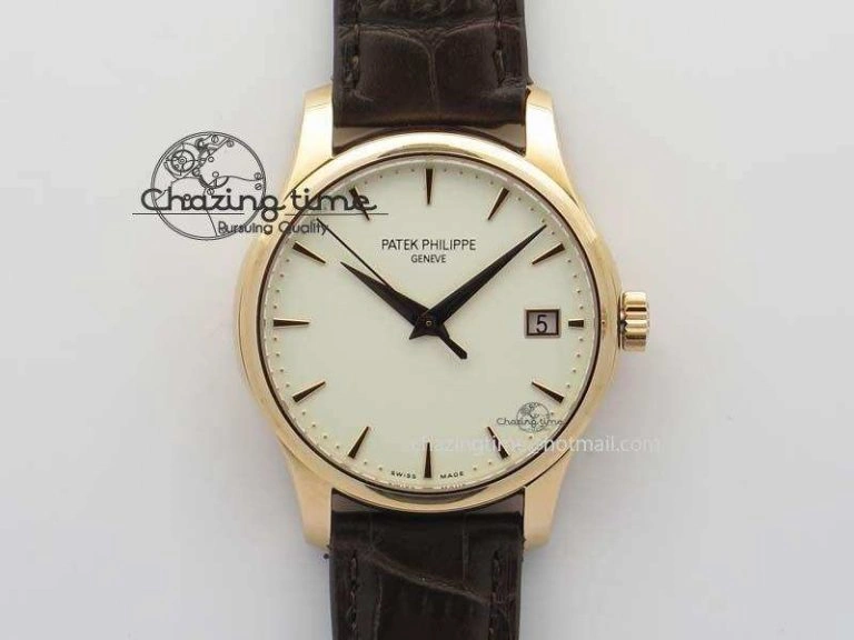 Stretchable Calatrava 5227 RG Bp-Maker White Dial On Brown Leather Strap MIYOTA 9015 PP324CS 9067