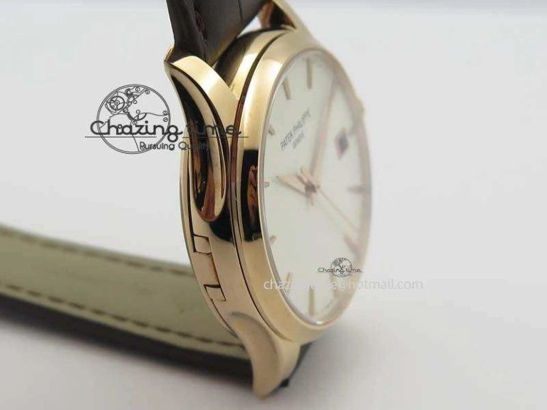 Stretchable Calatrava 5227 RG Bp-Maker White Dial On Brown Leather Strap MIYOTA 9015 PP324CS 9067