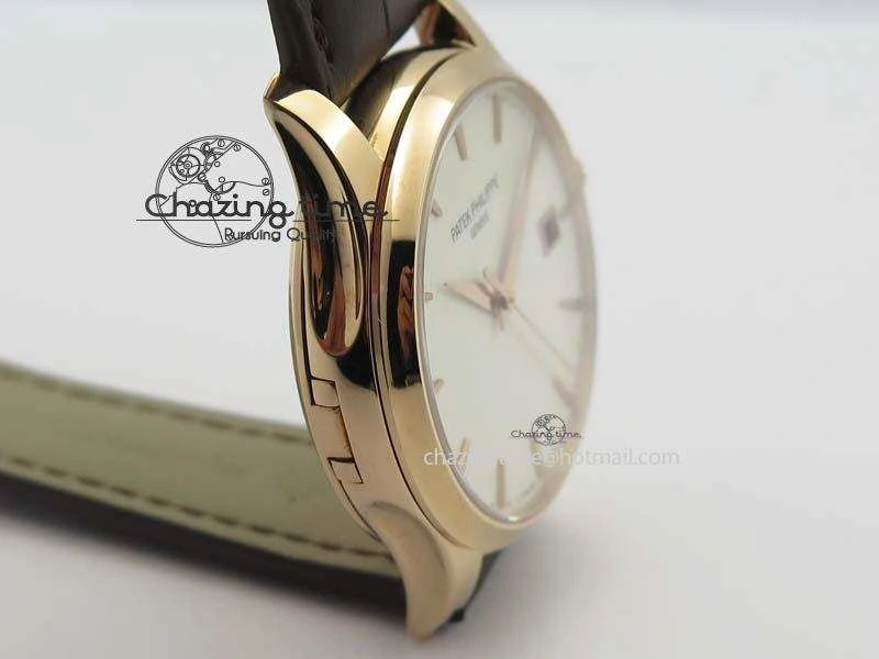 Stretchable Calatrava 5227 RG Bp-Maker White Dial On Brown Leather Strap MIYOTA 9015 PP324CS 9067