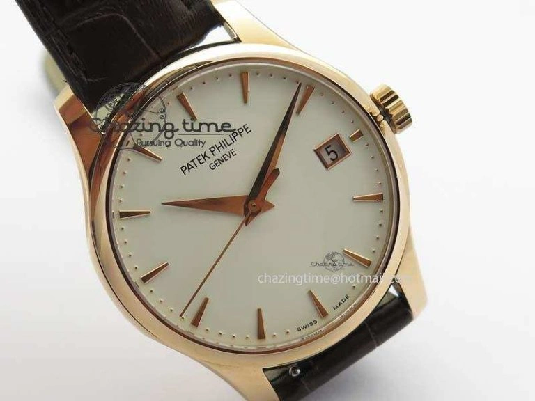 Stretchable Calatrava 5227 RG Bp-Maker White Dial On Brown Leather Strap MIYOTA 9015 PP324CS 9067