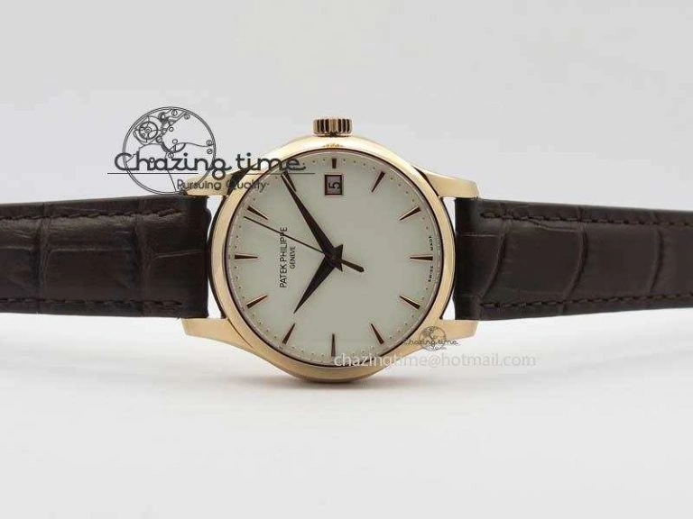 Stretchable Calatrava 5227 RG Bp-Maker White Dial On Brown Leather Strap MIYOTA 9015 PP324CS 9067
