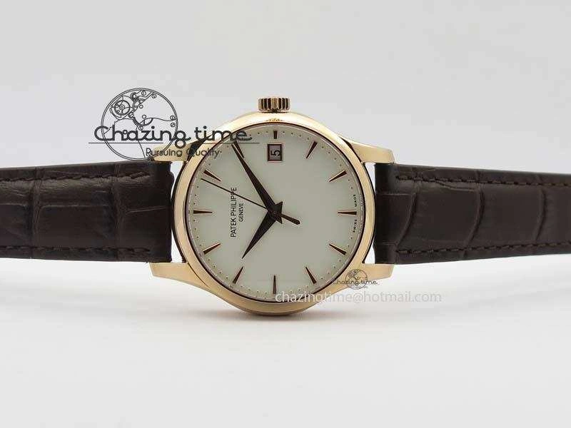Stretchable Calatrava 5227 RG Bp-Maker White Dial On Brown Leather Strap MIYOTA 9015 PP324CS 9067