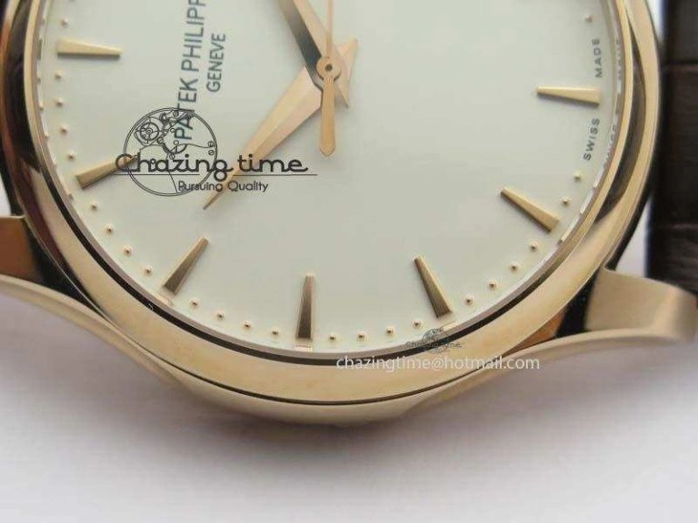Stretchable Calatrava 5227 RG Bp-Maker White Dial On Brown Leather Strap MIYOTA 9015 PP324CS 9067