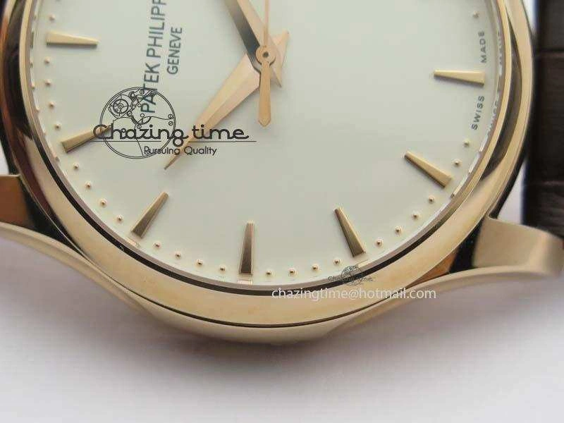 Stretchable Calatrava 5227 RG Bp-Maker White Dial On Brown Leather Strap MIYOTA 9015 PP324CS 9067
