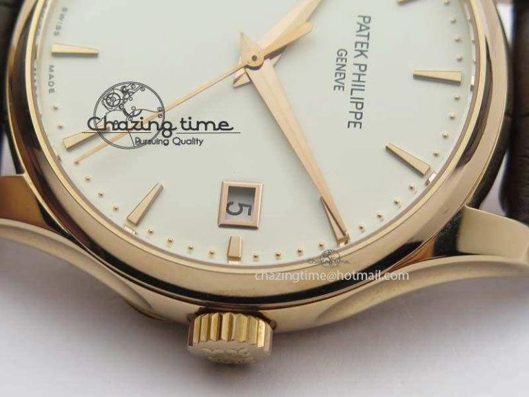 Stretchable Calatrava 5227 RG Bp-Maker White Dial On Brown Leather Strap MIYOTA 9015 PP324CS 9067