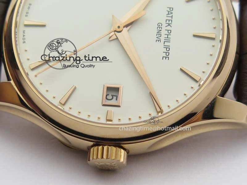 Stretchable Calatrava 5227 RG Bp-Maker White Dial On Brown Leather Strap MIYOTA 9015 PP324CS 9067