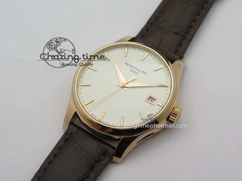 Stretchable Calatrava 5227 RG Bp-Maker White Dial On Brown Leather Strap MIYOTA 9015 PP324CS 9067