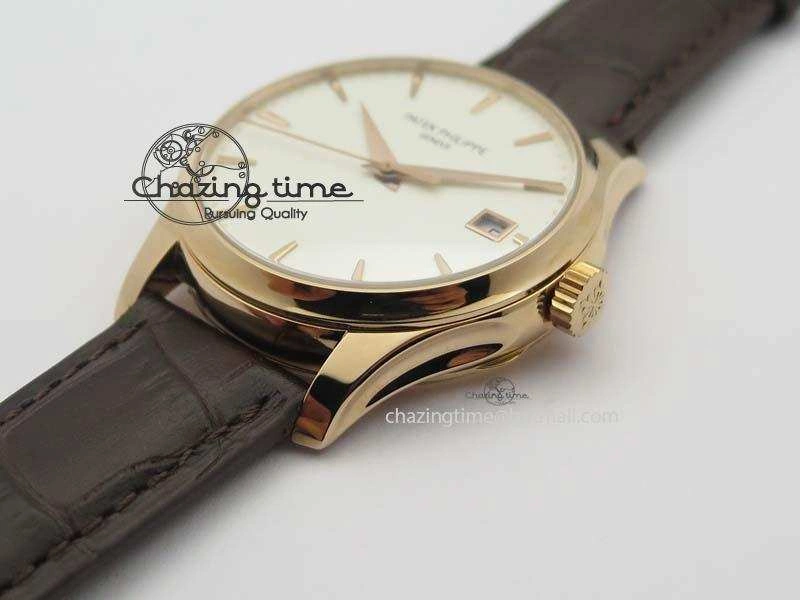 Stretchable Calatrava 5227 RG Bp-Maker White Dial On Brown Leather Strap MIYOTA 9015 PP324CS 9067
