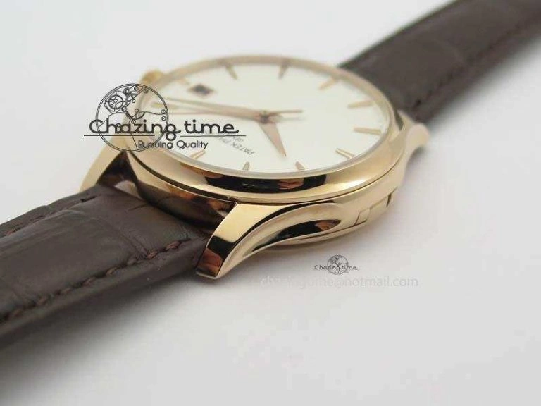 Stretchable Calatrava 5227 RG Bp-Maker White Dial On Brown Leather Strap MIYOTA 9015 PP324CS 9067