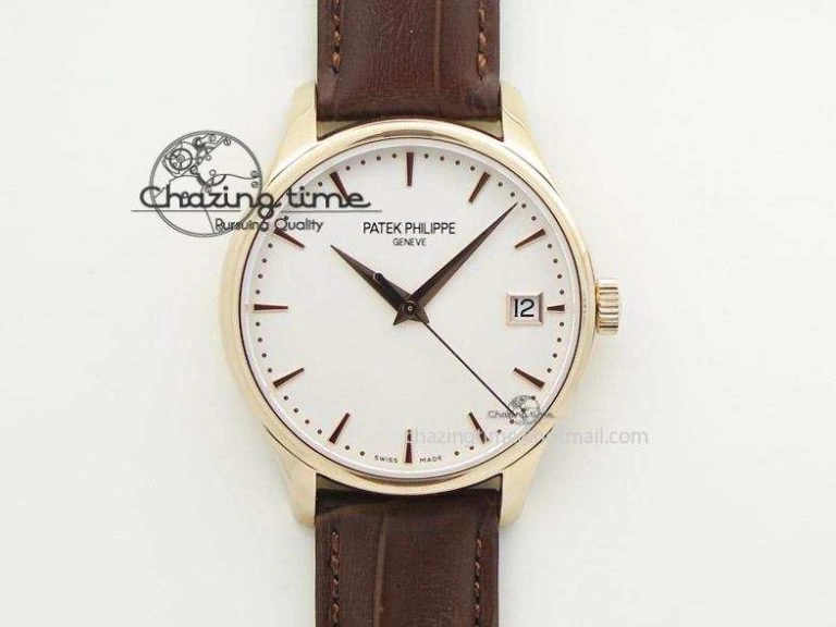 WellDesigned Calatrava 5227 RG White Dial on Brown Leather Strap A 9102