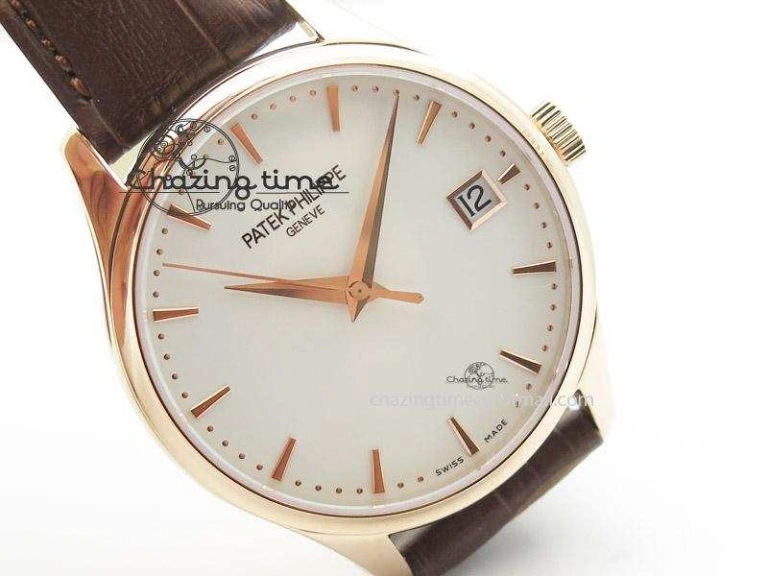 WellDesigned Calatrava 5227 RG White Dial on Brown Leather Strap A 9102