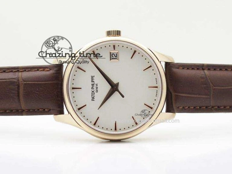 WellDesigned Calatrava 5227 RG White Dial on Brown Leather Strap A 9102