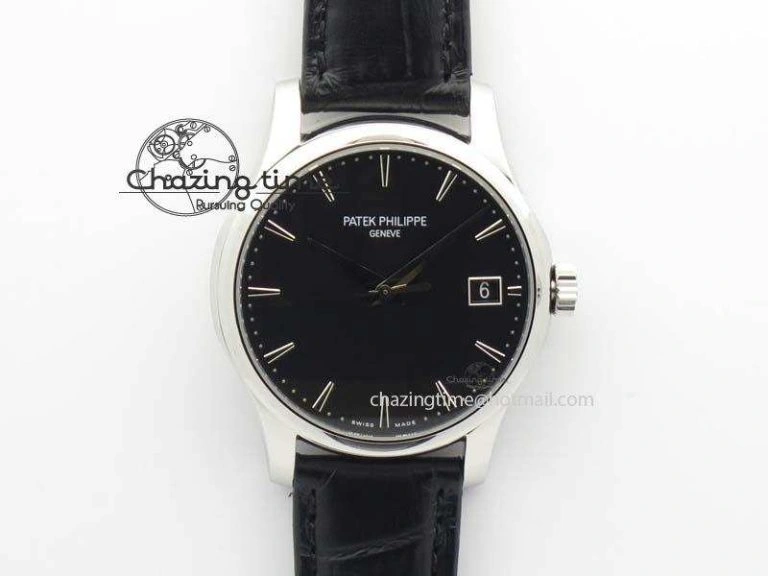 Calatrava 5227 SS Bp-Maker Black Dial On Black Leather Strap MIYOTA 9015 PP324CS Supportive 9068