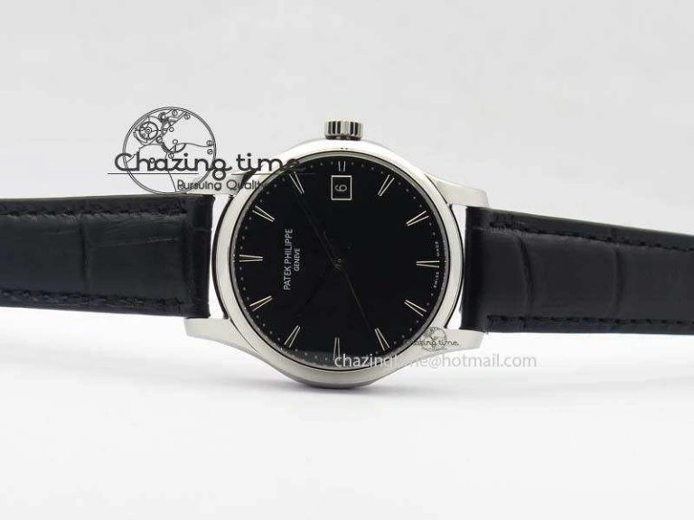 Calatrava 5227 SS Bp-Maker Black Dial On Black Leather Strap MIYOTA 9015 PP324CS Supportive 9068