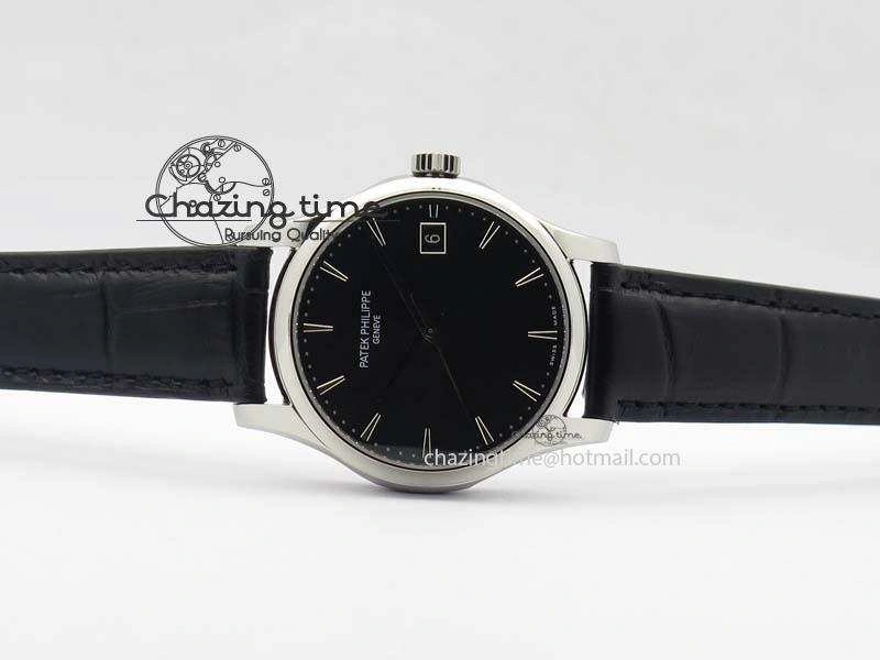 Calatrava 5227 SS Bp-Maker Black Dial On Black Leather Strap MIYOTA 9015 PP324CS Supportive 9068