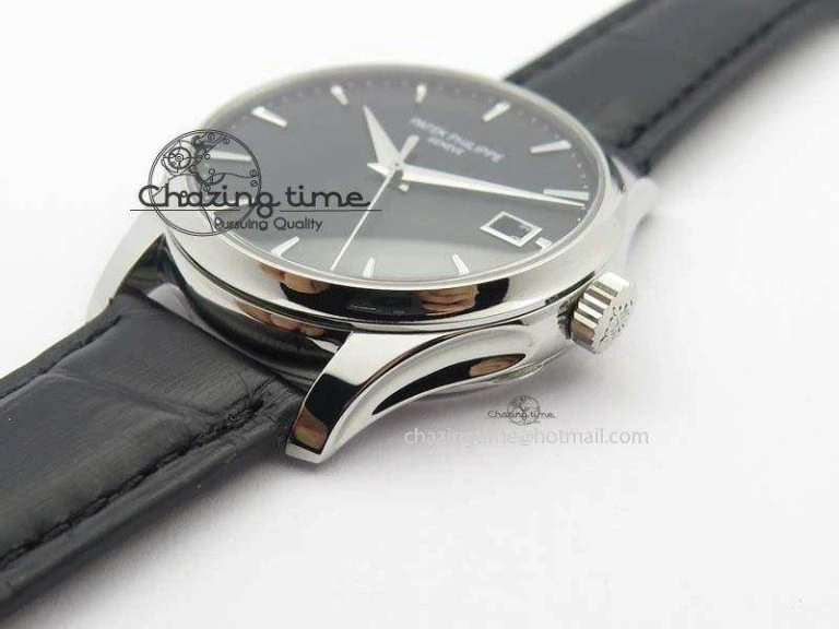Calatrava 5227 SS Bp-Maker Black Dial On Black Leather Strap MIYOTA 9015 PP324CS Supportive 9068