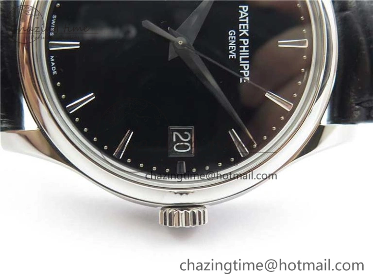Calatrava 5227 SS ZF 1:1 Best Edition Black Dial on Black Leather Strap 324CS (Free box) Youthful 8971