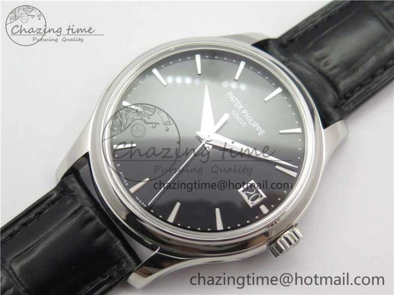 Calatrava 5227 SS ZF 1:1 Best Edition Black Dial on Black Leather Strap 324CS (Free box) Youthful 8971