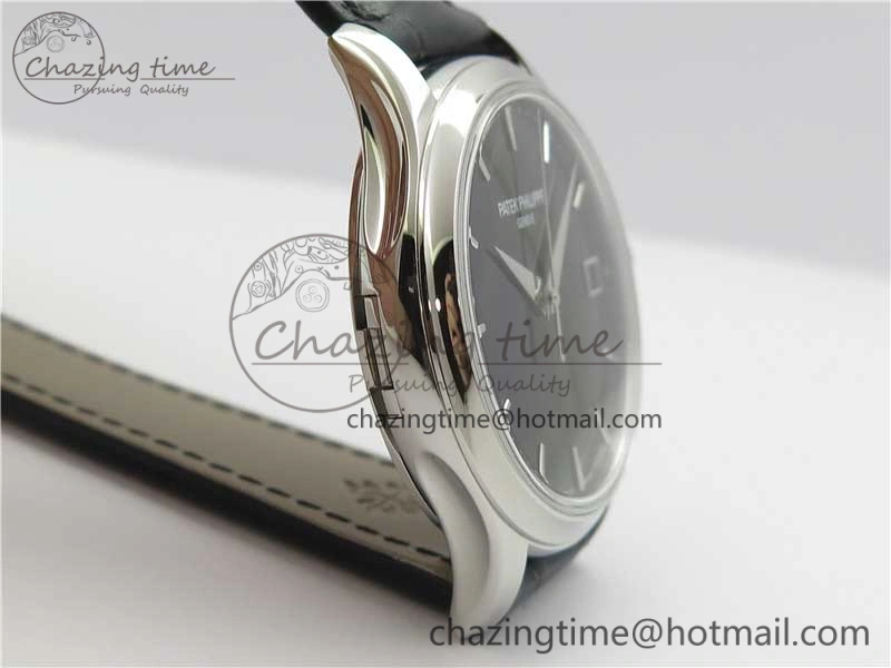 Calatrava 5227 SS ZF 1:1 Best Edition Black Dial on Black Leather Strap 324CS (Free box) Youthful 8971
