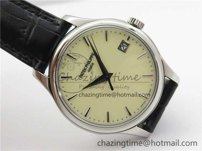 UrbanChic Calatrava 5227 SS ZF 1:1 Best Edition Ivory Dial on Black Leather Strap 324CS 8969