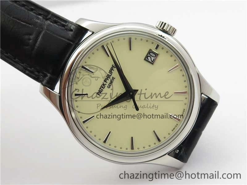 UrbanChic Calatrava 5227 SS ZF 1:1 Best Edition Ivory Dial on Black Leather Strap 324CS 8969