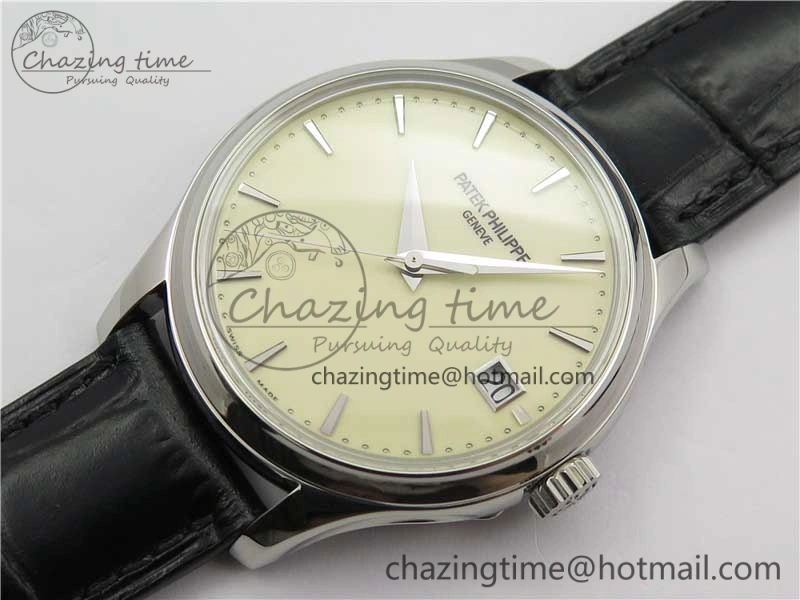 UrbanChic Calatrava 5227 SS ZF 1:1 Best Edition Ivory Dial on Black Leather Strap 324CS 8969