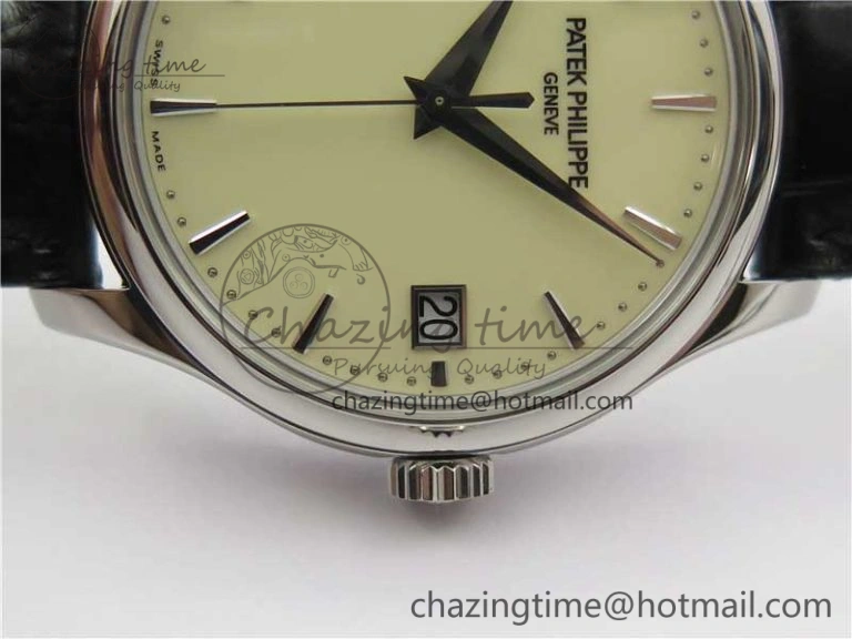 UrbanChic Calatrava 5227 SS ZF 1:1 Best Edition Ivory Dial on Black Leather Strap 324CS 8969