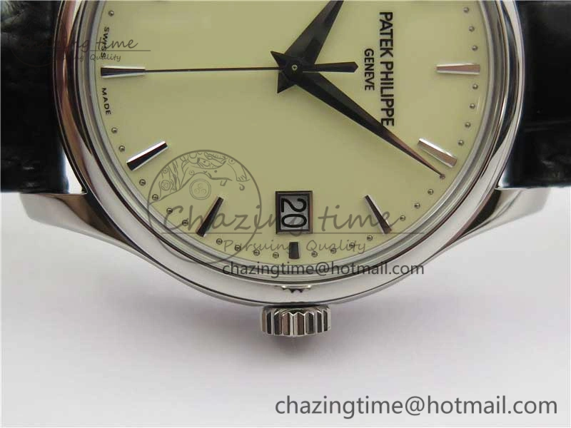 UrbanChic Calatrava 5227 SS ZF 1:1 Best Edition Ivory Dial on Black Leather Strap 324CS 8969