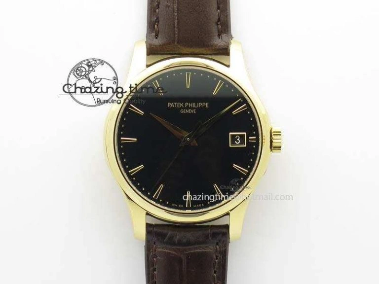 Calatrava 5227 YG Bp-Maker Black Dial On Brown Leather Strap MIYOTA 9015 PP324CS Durable 9063