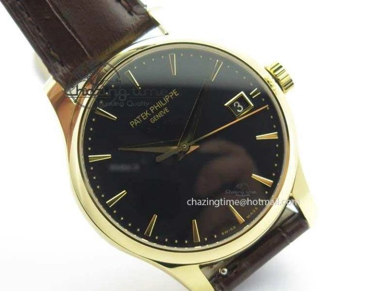 Calatrava 5227 YG Bp-Maker Black Dial On Brown Leather Strap MIYOTA 9015 PP324CS Durable 9063