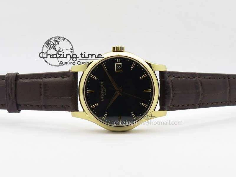 Calatrava 5227 YG Bp-Maker Black Dial On Brown Leather Strap MIYOTA 9015 PP324CS Durable 9063