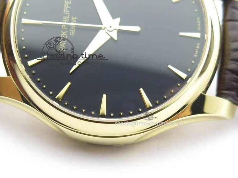 Calatrava 5227 YG Bp-Maker Black Dial On Brown Leather Strap MIYOTA 9015 PP324CS Durable 9063