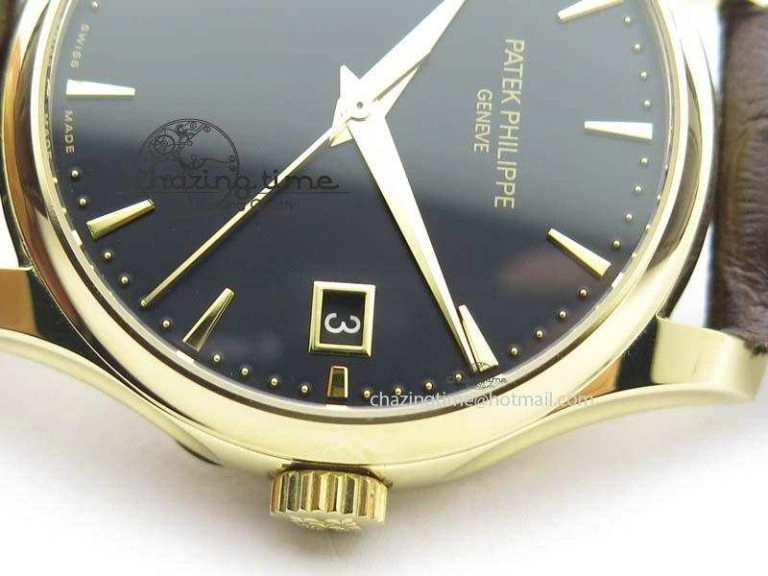 Calatrava 5227 YG Bp-Maker Black Dial On Brown Leather Strap MIYOTA 9015 PP324CS Durable 9063