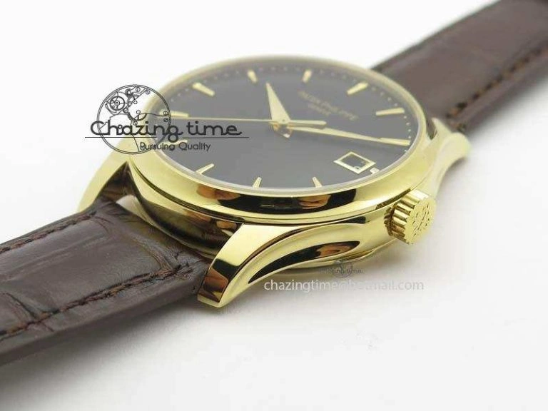 Calatrava 5227 YG Bp-Maker Black Dial On Brown Leather Strap MIYOTA 9015 PP324CS Durable 9063